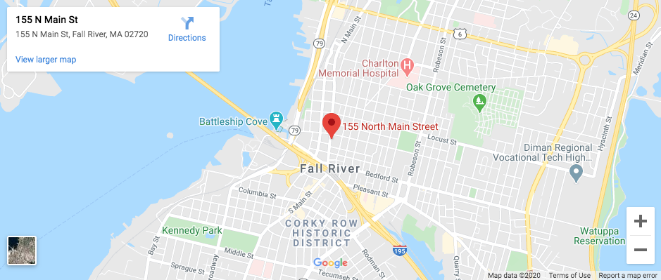 Map of Fall River where Nelson Insurance is located.